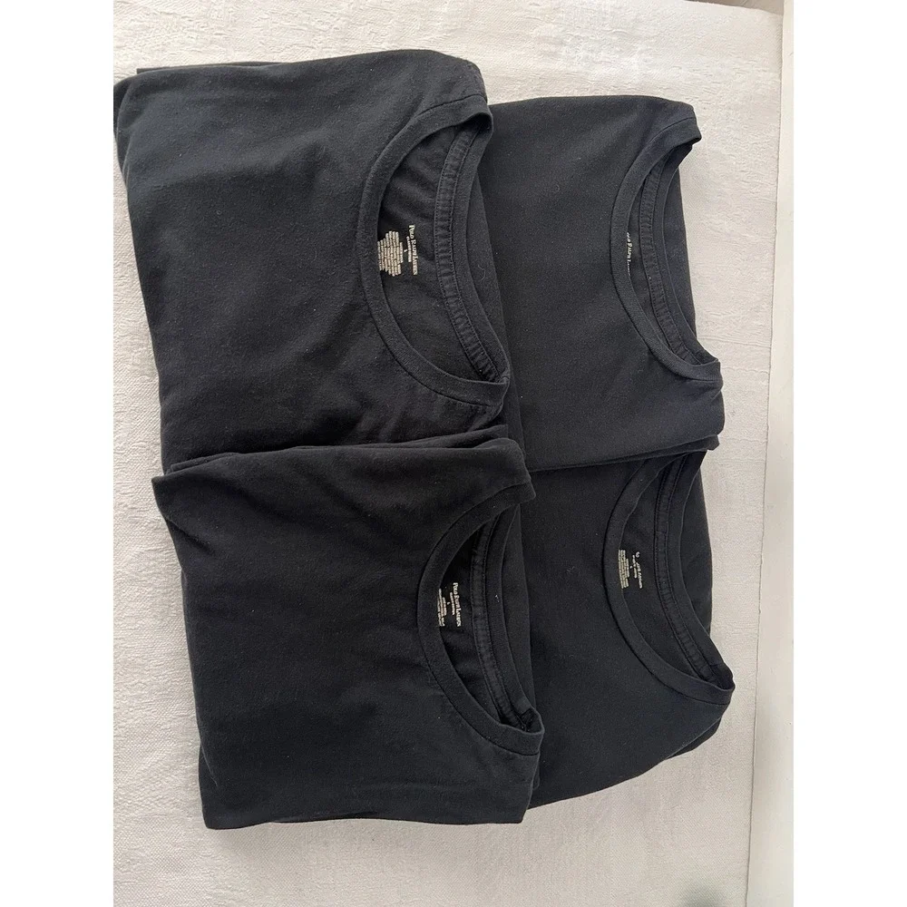 Lot Of 4 Polo Ralph Lauren T Shirts Black 100% Cotton Mens Sz Lg. Pony At Bottom